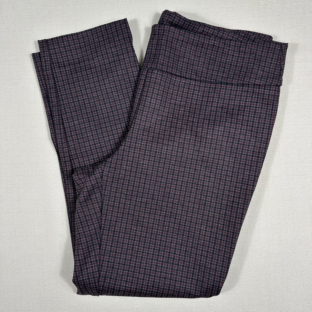Zac & Rachel Plaid Ankle Pants Womens Large Burgundy Black Excellent Pull On‎